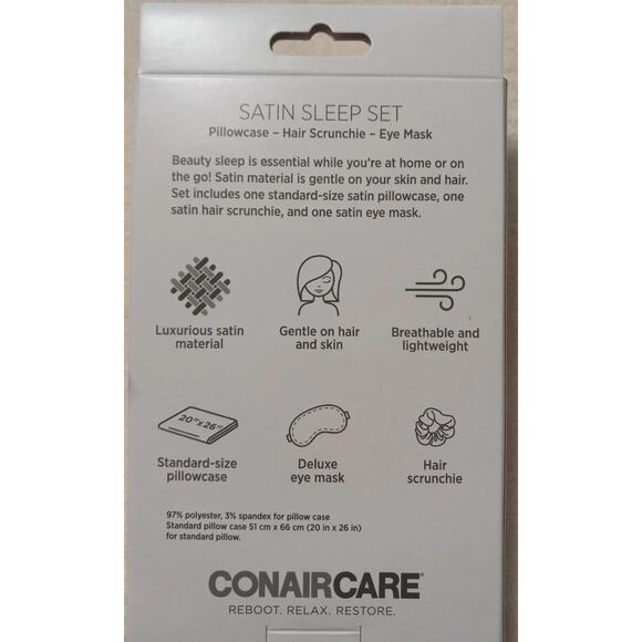 Conair Care Satin Sleep Set - Satin Pillowcase Hair Scrunchie & Eye Mask - Picture 2 of 5